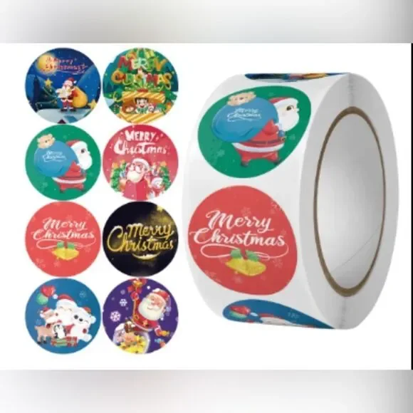 1in 8 Designs Merry Christmas Stickers Round Shaped 1" thank you sticker - Picture 3 of 3